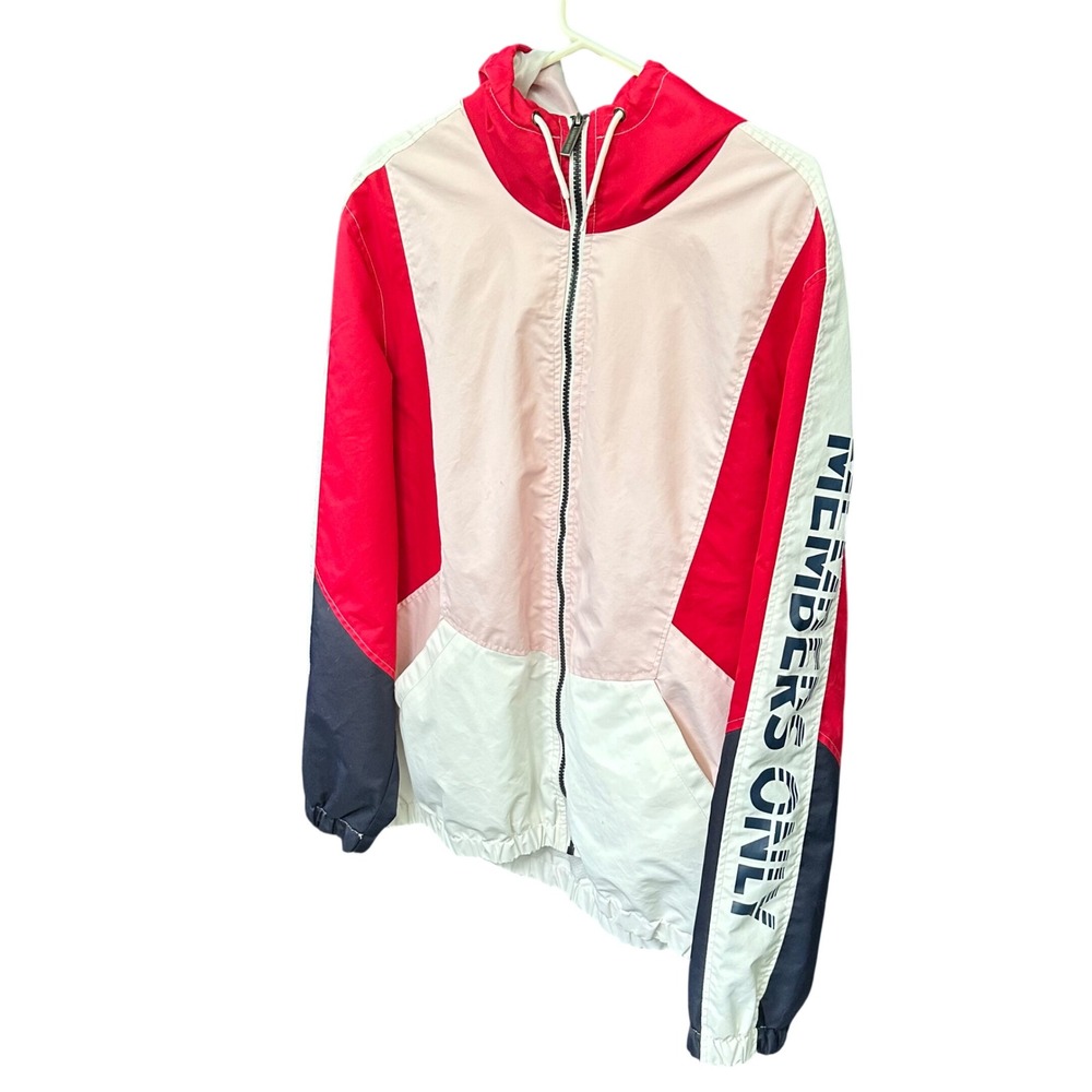 Members Only Colorblock Windbreaker Jacket Red White Pink Navy XL Zip Hooded